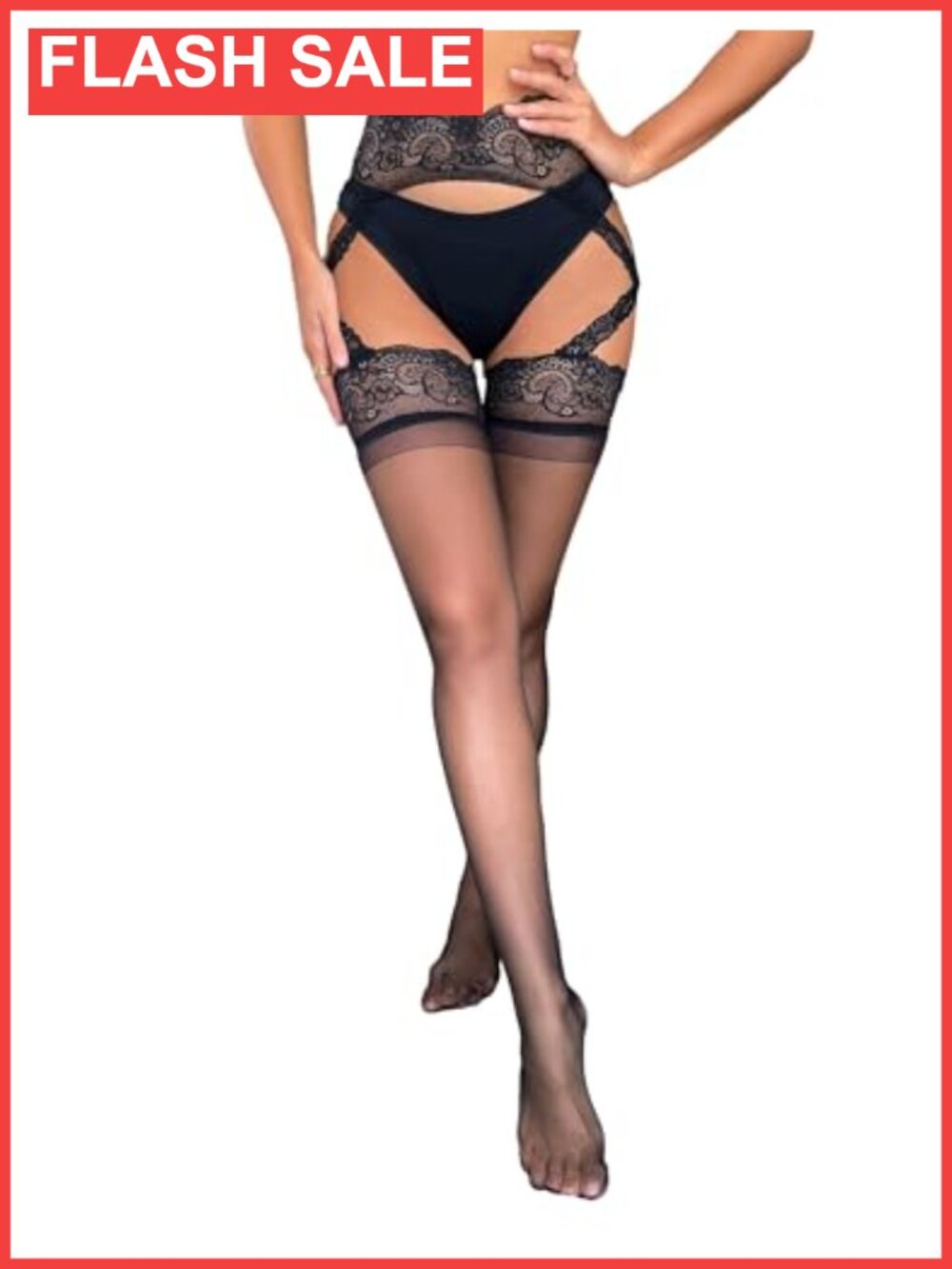 Lace Suspender Tights High Elastic Sheer Stockings Criss-Cross Garter